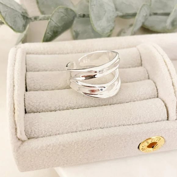 925 Sterling Silver Chunky Ring Layer Ring Large Bold Silver Statement Ring - Picture 5 of 10